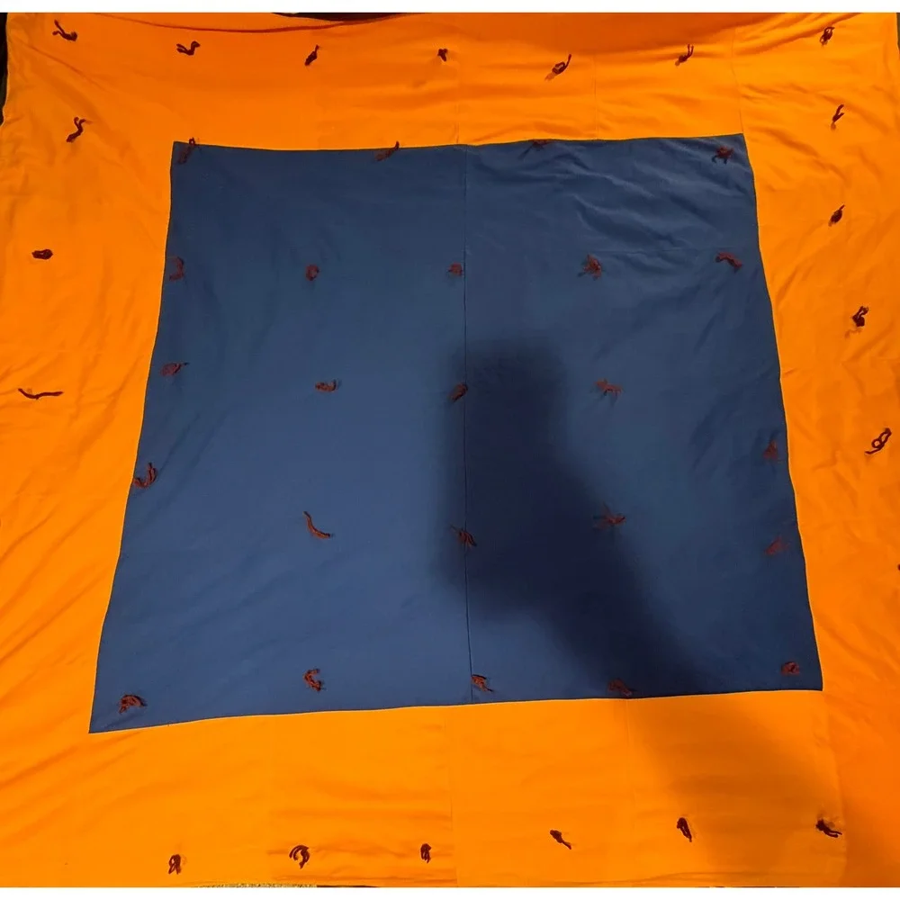Handmade Patchwork Tied Quilt Orange Burgundy Blue Geometric Block Bedspread